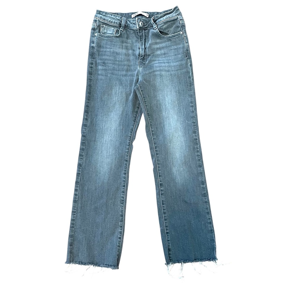 ZARA Size 4 High Rise Straight Leg Ankle Jeans Raw Hem Gray Wash Stretch